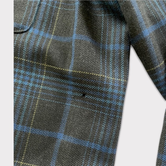 Vtg Pendleton Virgin Wool Zip Up Plaid Collared Shirt Navy & Dark Green Size M - Picture 6 of 8